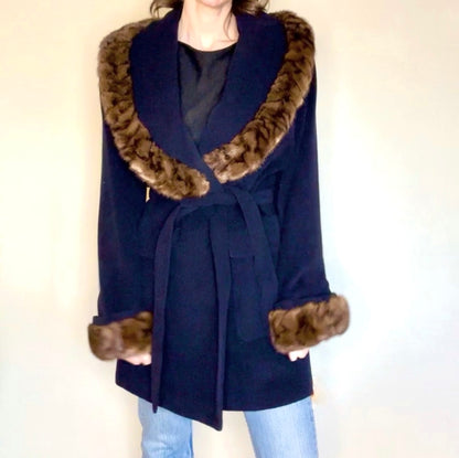 70’s Louis Féraud Mink Trim Angora Wrap Coat (M/L)