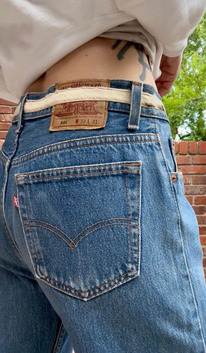 90’s Custom Cowhide Beaded Levi’s 501 Jeans (Modern 29/30)