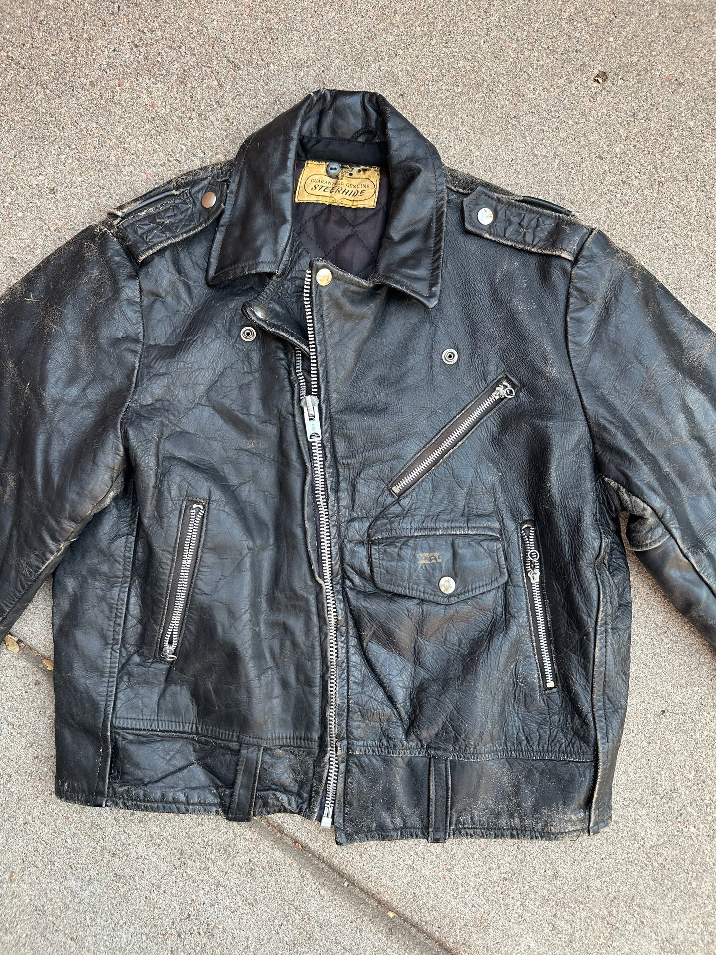 50’s Genuine Steerhide Leather Biker Jacket (Unisex 40/M)