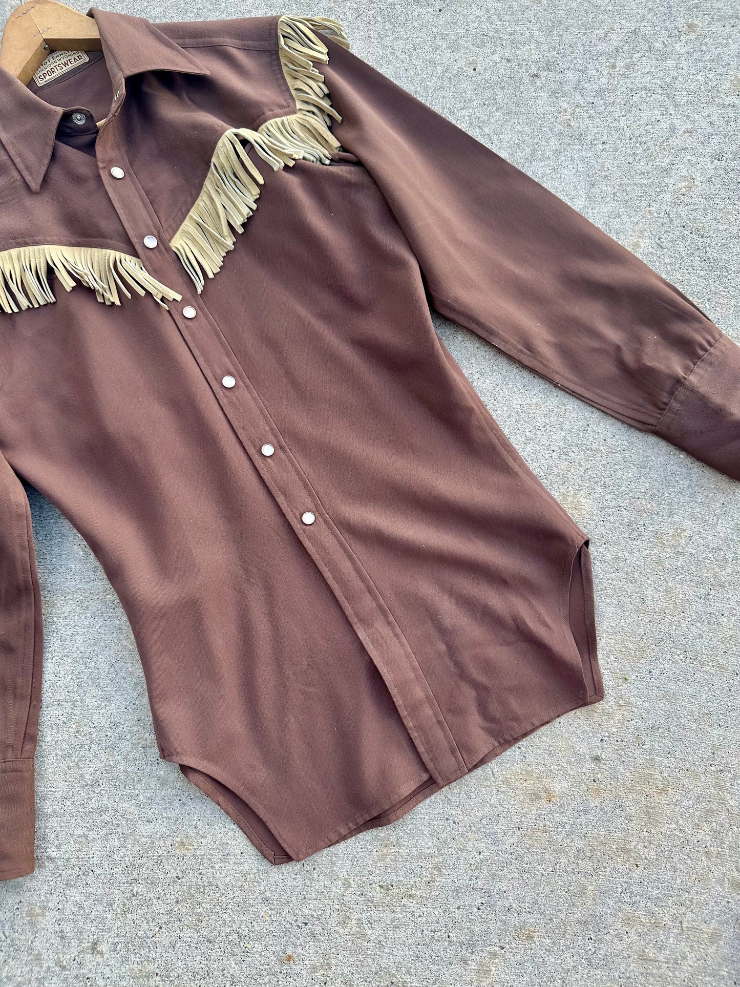 40’s Western Gabardine Fringe Pearl Snap Shirt (Unisex XS/S)