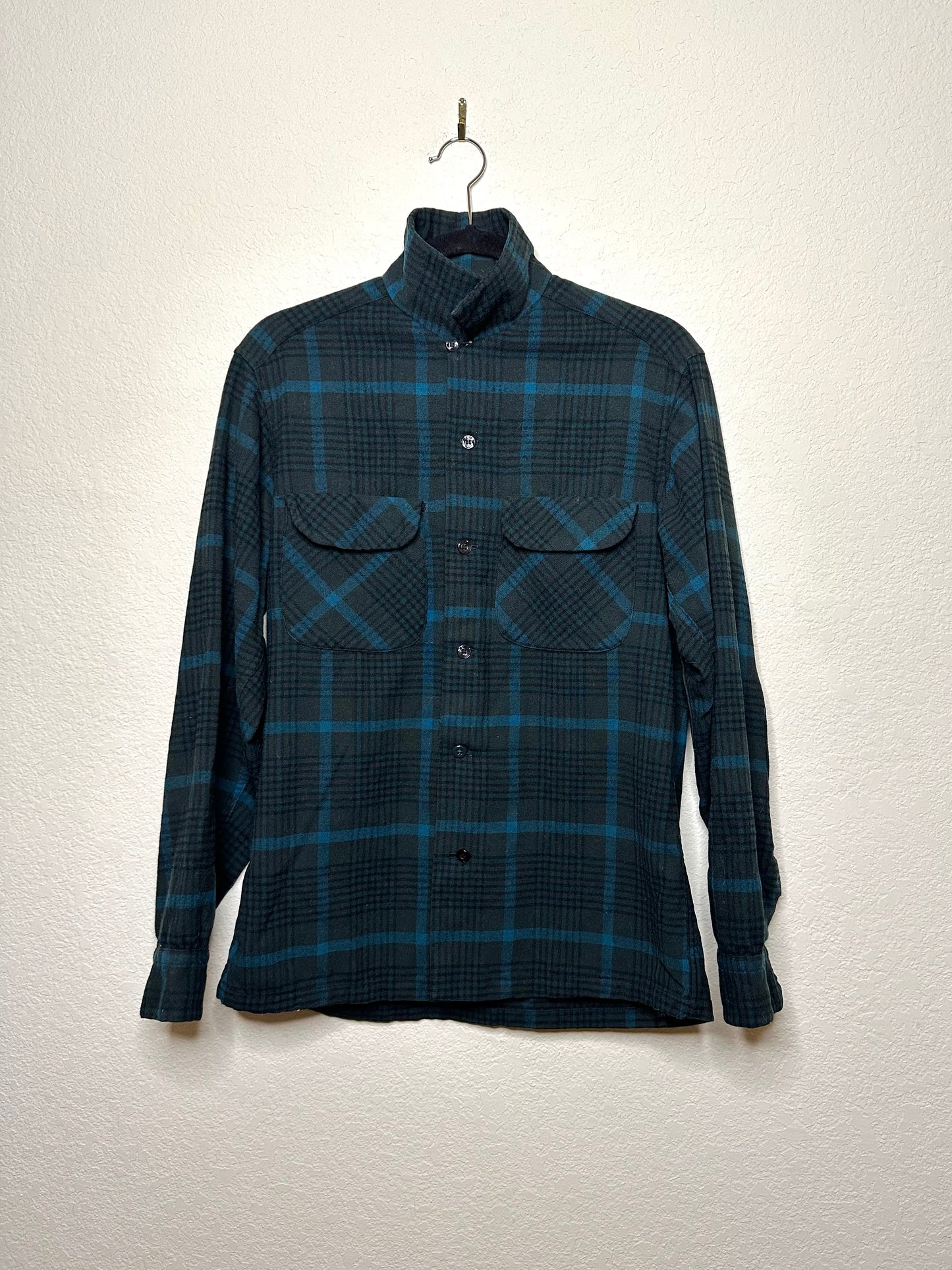 60’s Pendleton Wool Tartan Plaid Elbow Patch Board Shirt (Unisex S)