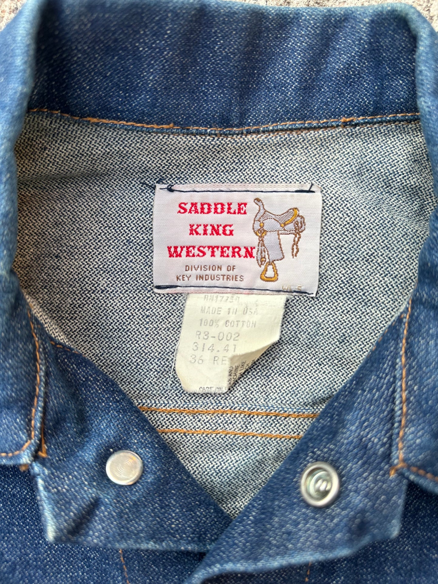 80’s Saddle King Raw Denim Trucker Jacket (Unisex S)