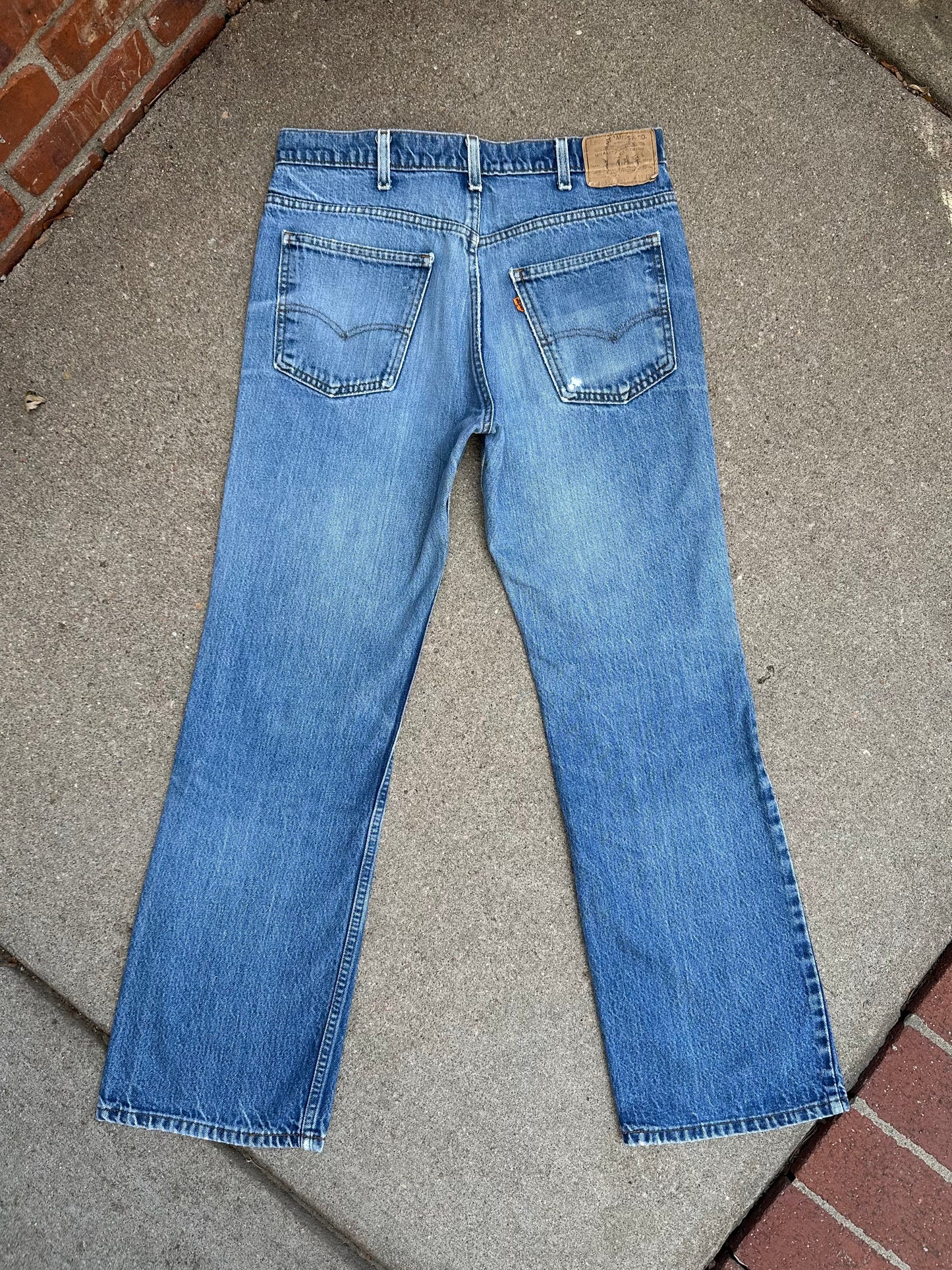 CUSTOM: 80’s Levi’s 517 Orange Tab Bootcut Boro Patched Denim Jeans USA (Men’s 32x31 / Women’s 30)