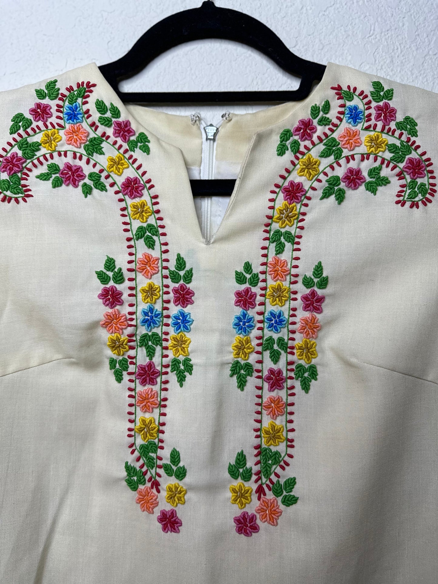 60s Star of Siam Handwoven Pure Silk Hand Embroidered Dress