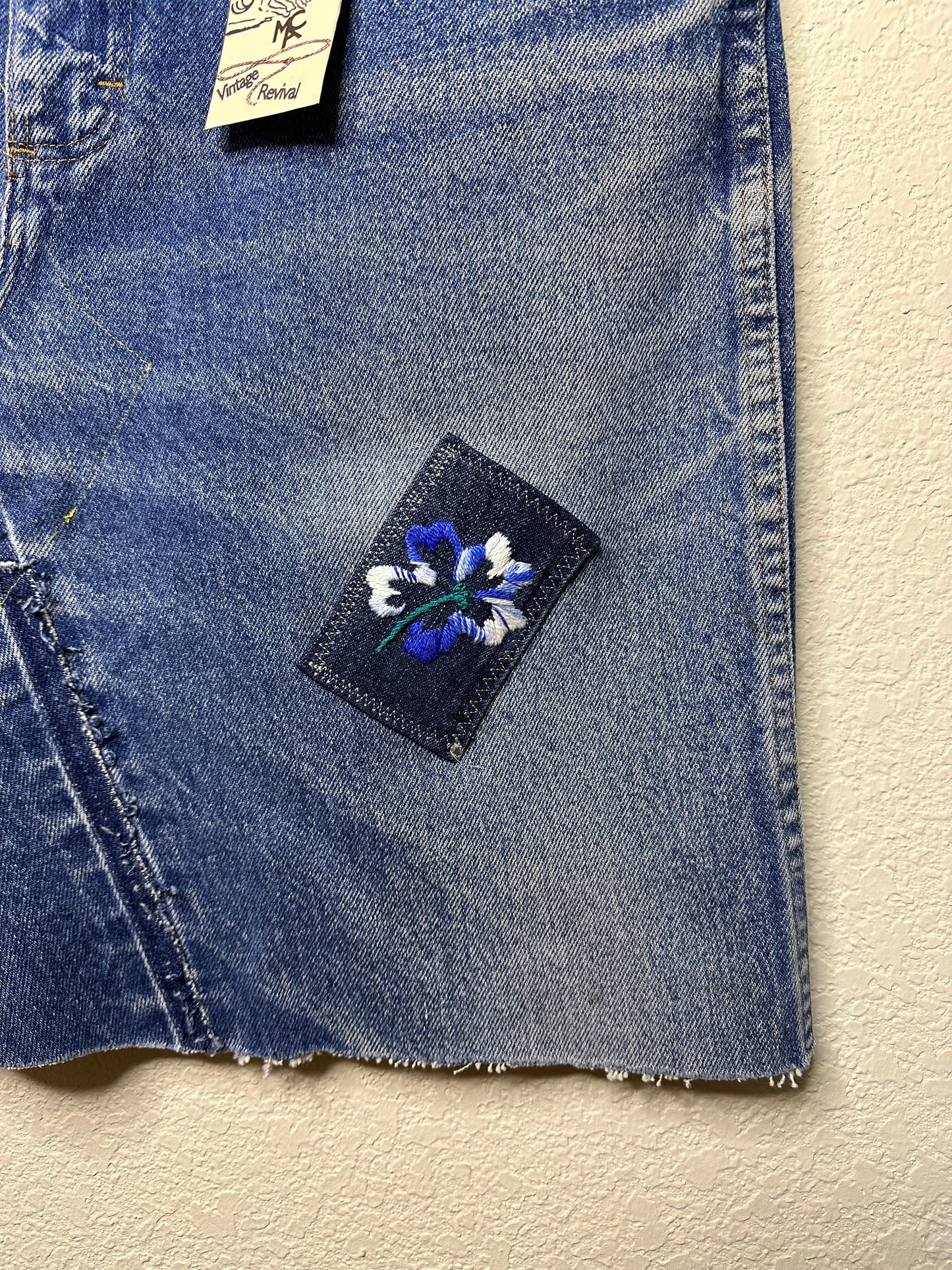 MCA VINTAGE REVIVAL: 90’s Deconstructed Rustler Embroidered Patchwork Denim Skirt (8/10)