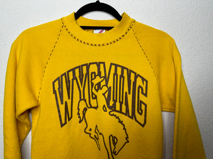 80’s Wyoming Raglan Sweatshirt w/  Hand Embroidered & Flocked Letters (Women’s XS)