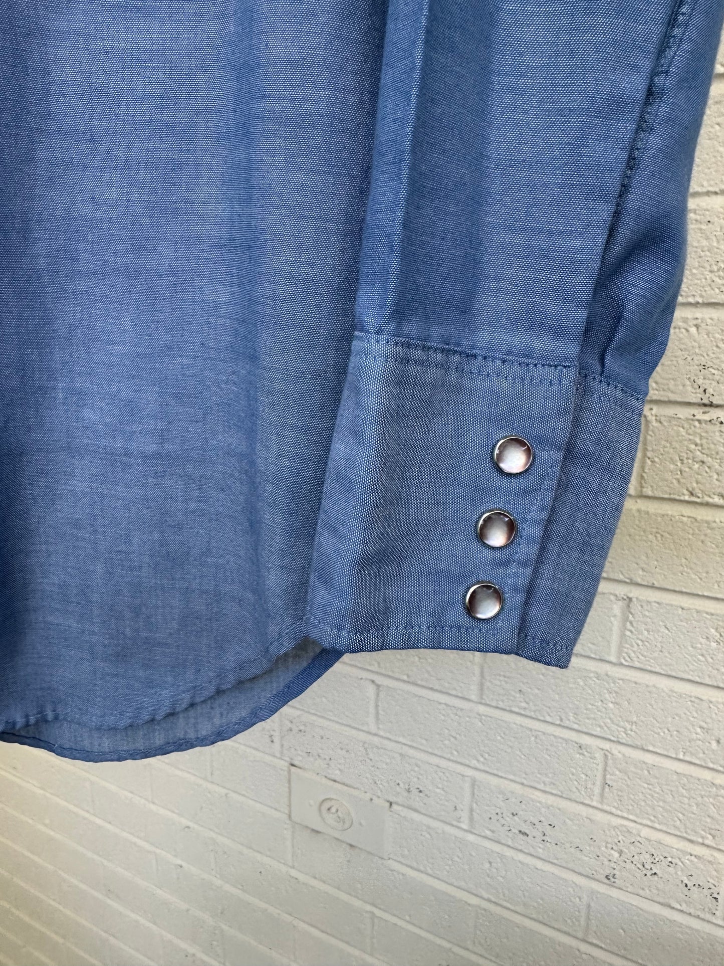 Custom Embroidered Patchwork Yoke Chambray Pearl Snap