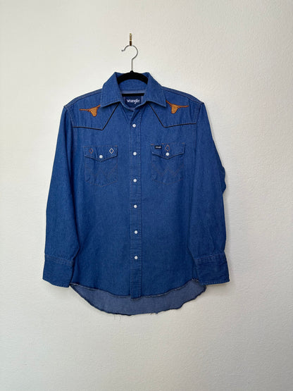 MCA VINTAGE REVIVAL: Wrangler Hand Embroidered Denim Pearl Snap Shirt