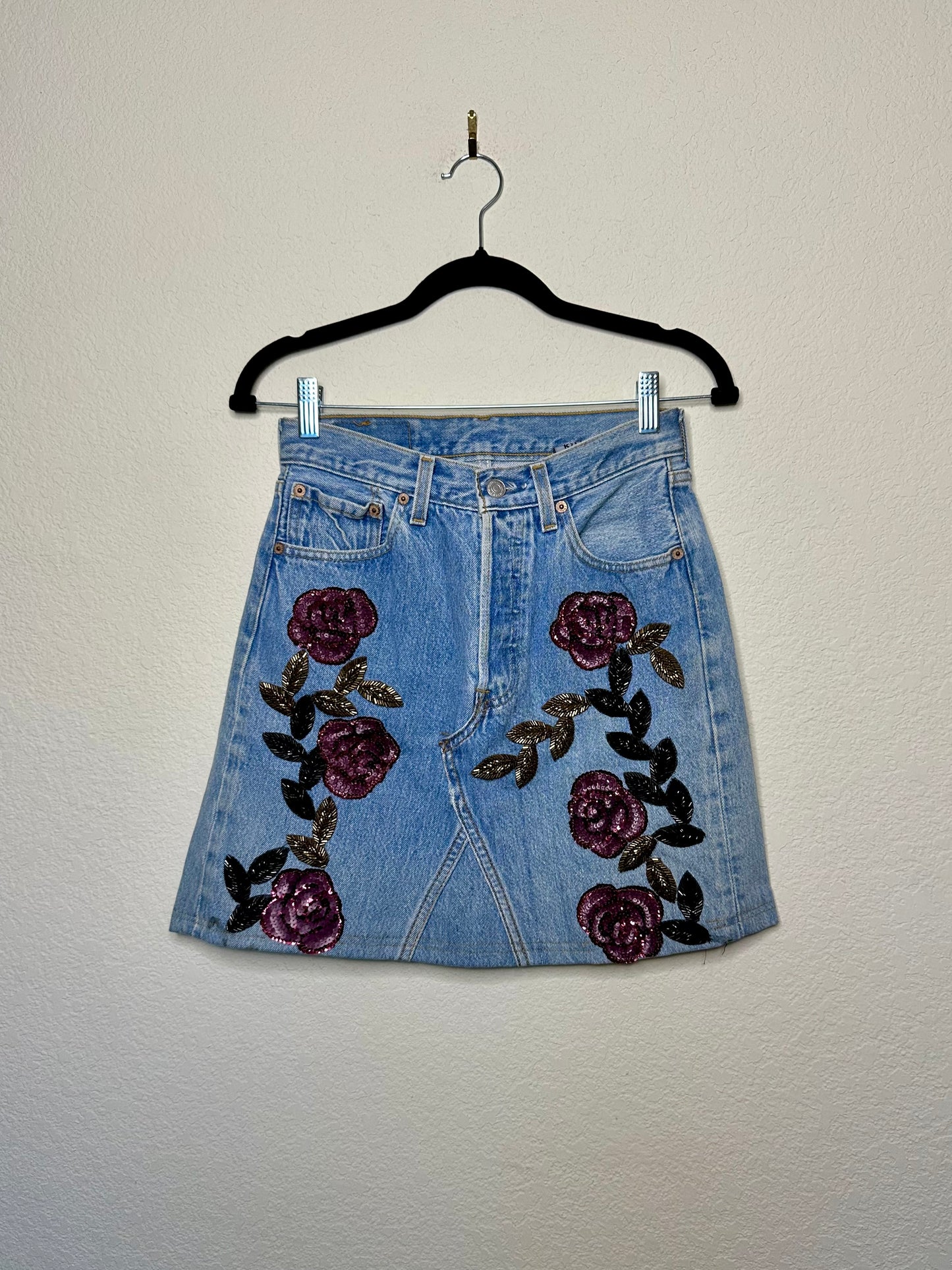 90’s Levi’s 501 Redone Sequin Denim Mini Skirt (Modern XS/S) Handmade