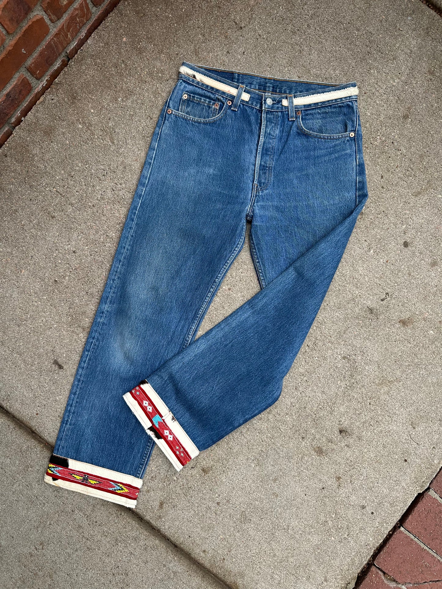 90’s Custom Cowhide Beaded Levi’s 501 Jeans (Modern 29/30)