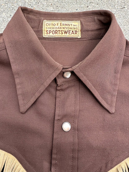 40’s Western Gabardine Fringe Pearl Snap Shirt (Unisex XS/S)