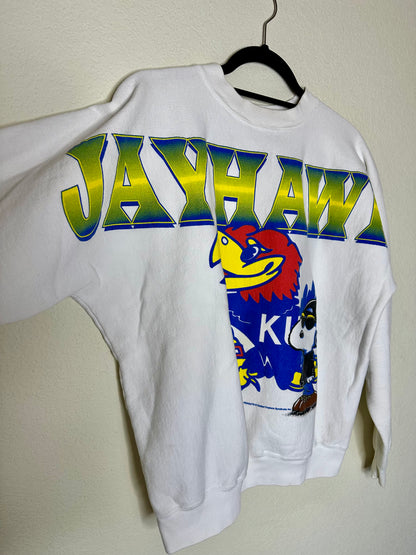 Rare 90’s University of Kansas Snoopy Jayhawks Raglan Sweatshirt (Unisex L)