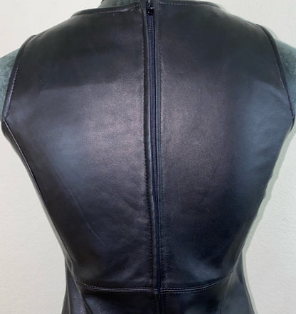 90s Black Leather Mod Micro Mini Slit Dress (XS/S)