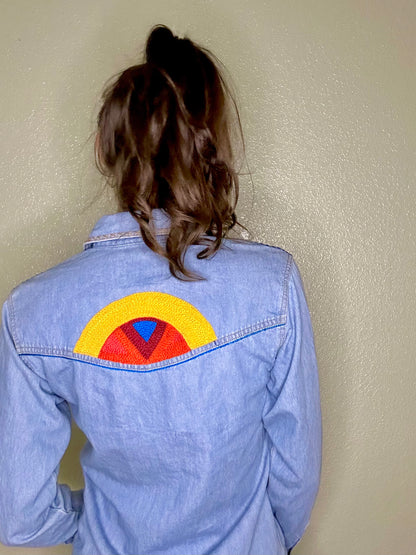 MCA VINTAGE REVIVAL: Vintage Wrangler Denim Pearl Snap - Hand Embroidered (Women’s XS/S)