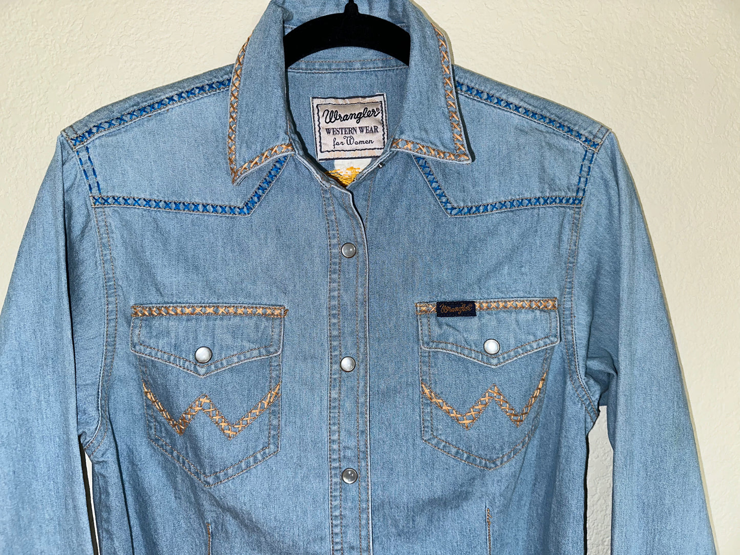 MCA VINTAGE REVIVAL: Vintage Wrangler Denim Pearl Snap - Hand Embroidered (Women’s XS/S)