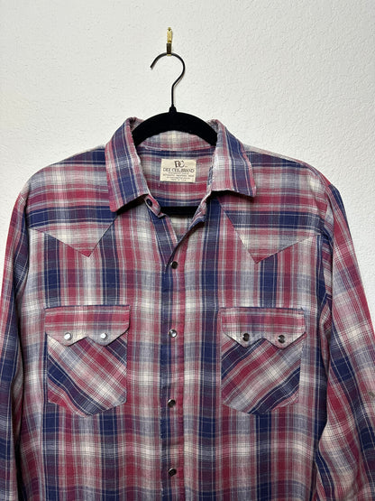 70’s Dee Cee Sawtooth Plaid Knit Western Pearl Snap Shirt (Unisex M)