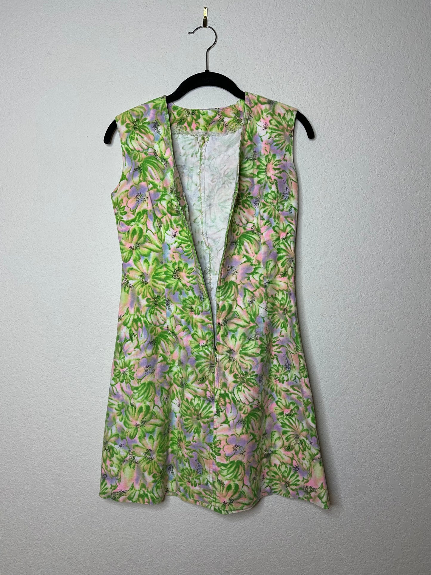 60’s Handmade Colorful Floral Print Mod Mini Dress (XS/S)