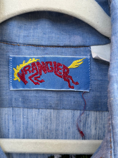 70’s Wrangler Hand Embroidered Chambray Shirt (L)
