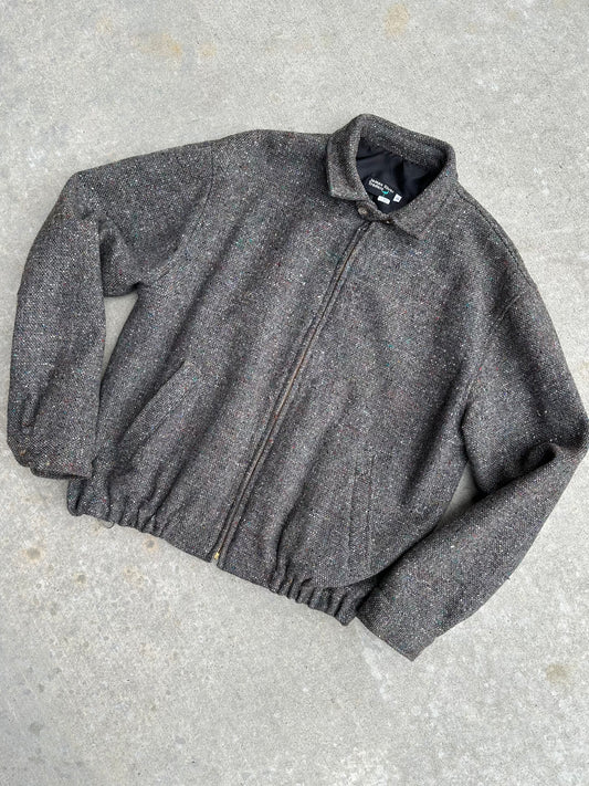 Vintage (50’s Style) Wool Tweed Zip-Up Rickey Jacket (Unisex L)