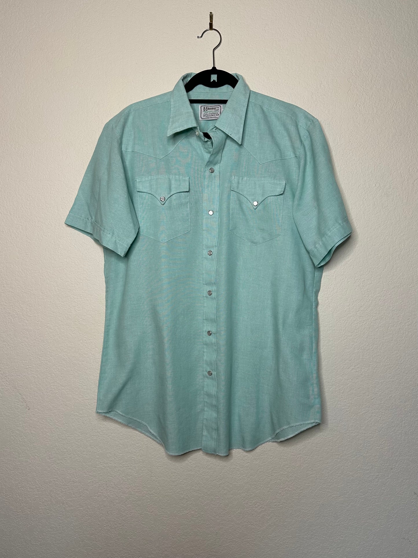 70’s H Bar C Western Twill Short Sleeve Pearl Snap Shirt (Unisex L)