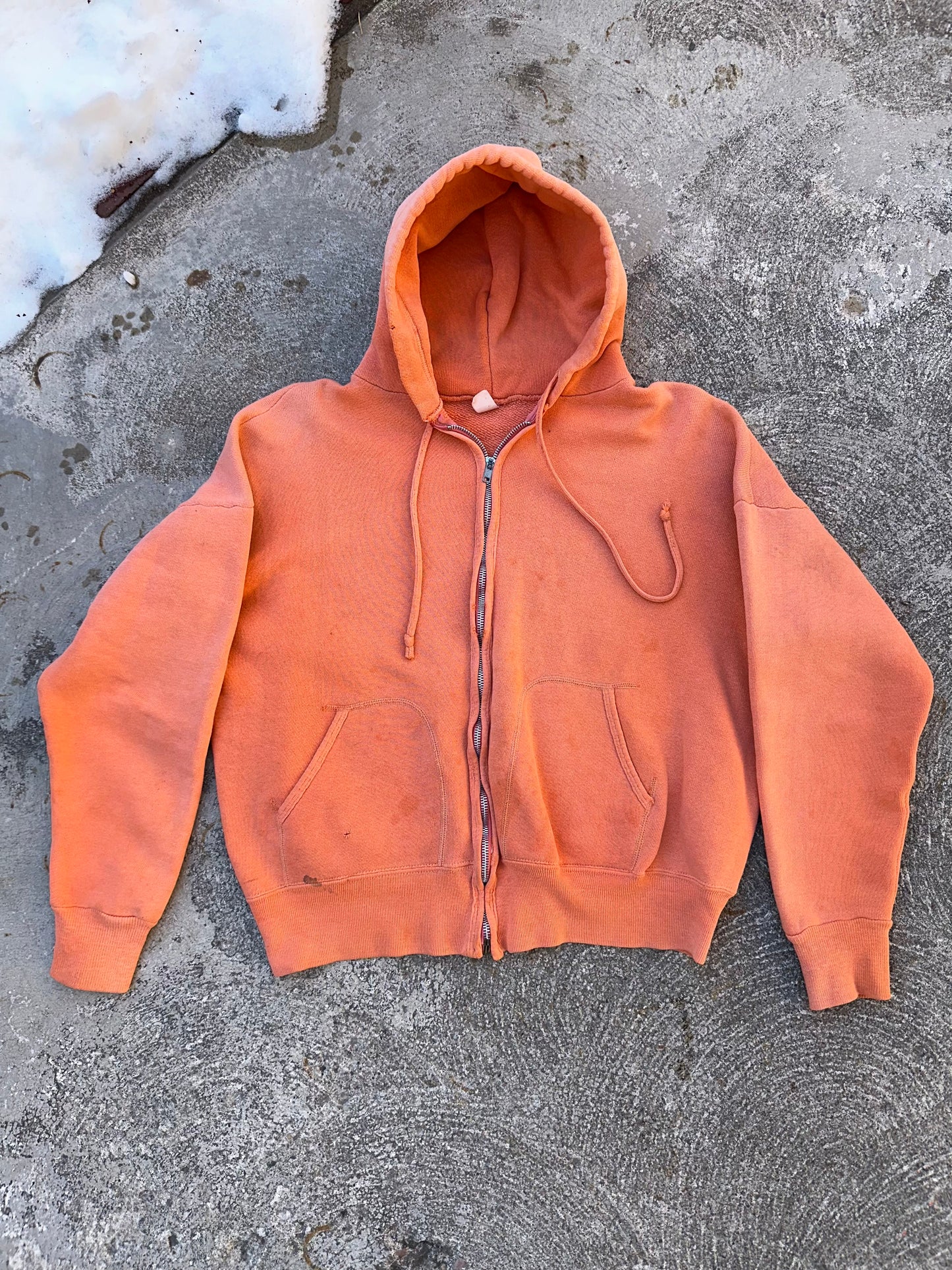 50’s Springfoot Zip-Up 100% Cotton Split Pocket Double Hood Sweatshirt (Unisex M)