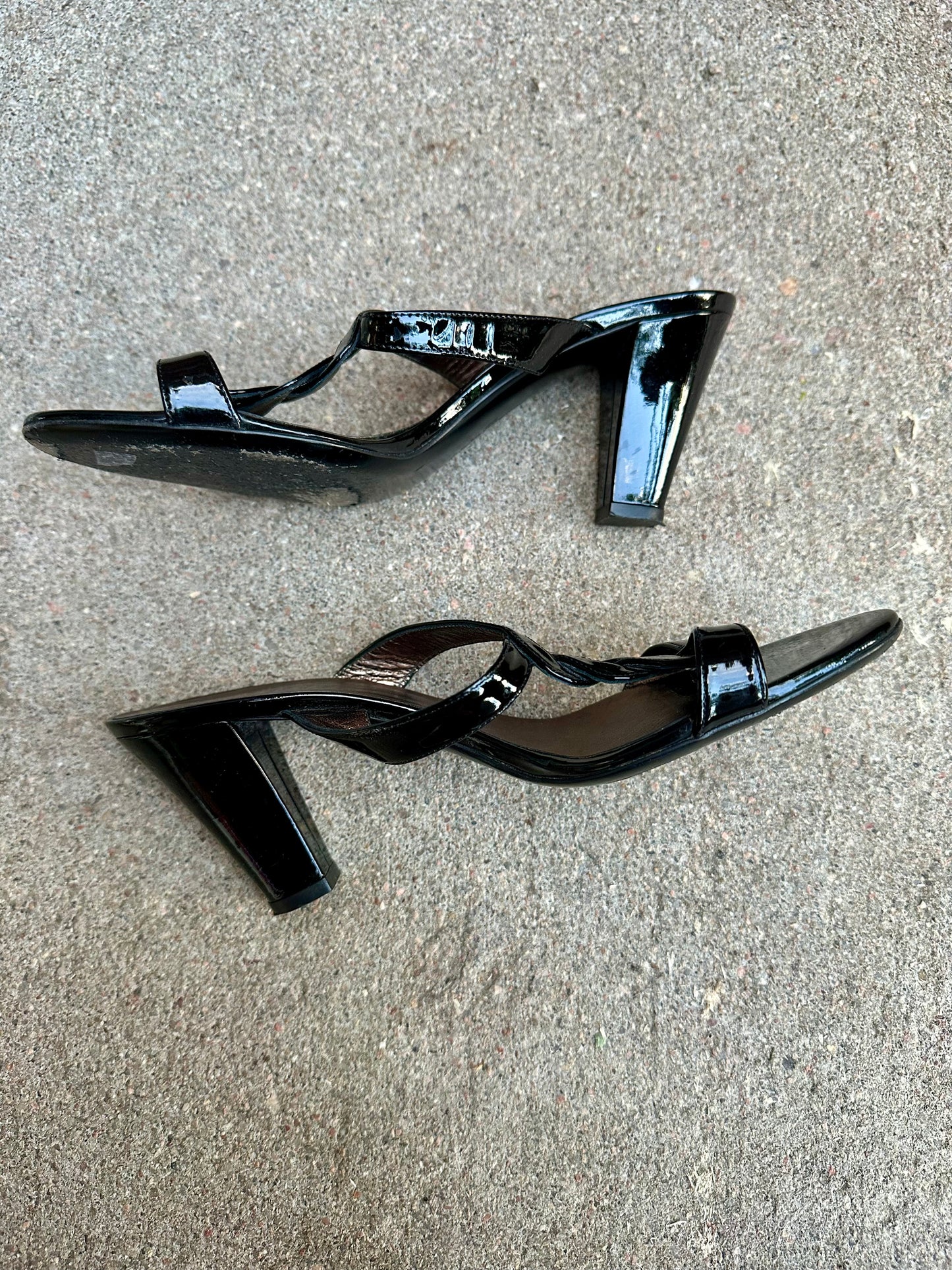 Vintage Ferragamo Braided Patent Leather Block Heel Sandals (8/8.5)