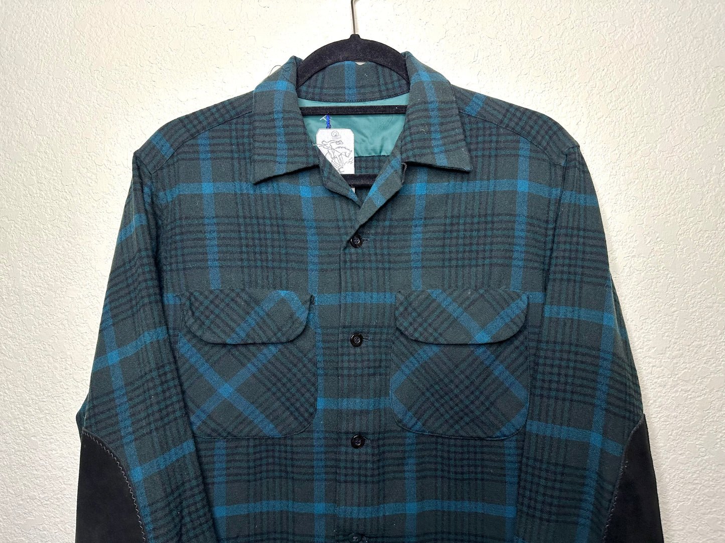 60’s Pendleton Wool Tartan Plaid Elbow Patch Board Shirt (Unisex S)