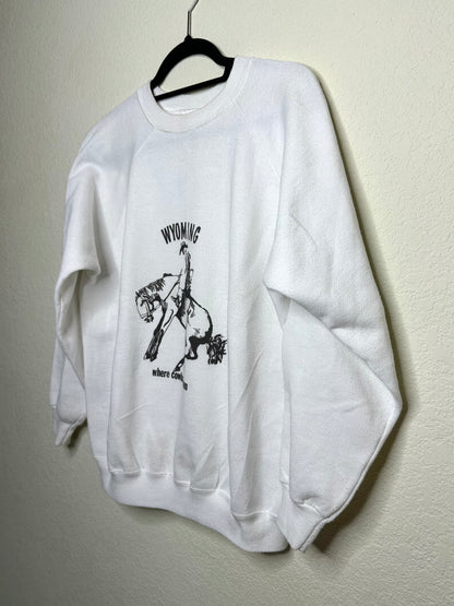 MCA Vintage Revival: 80’s “Wyoming Where Cowboys Roam” Raglan Sweatshirt - Custom Made (Unisex L)