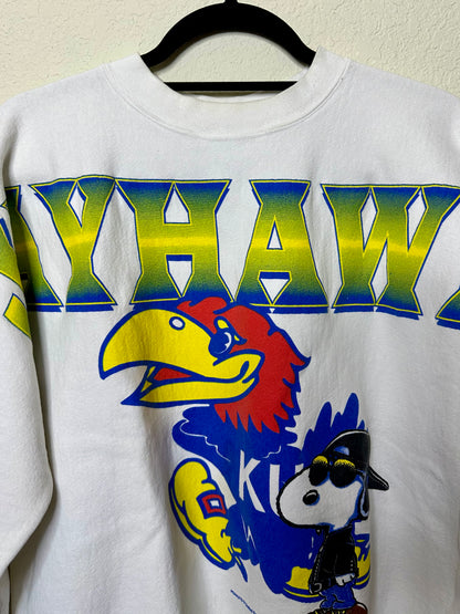 Rare 90’s University of Kansas Snoopy Jayhawks Raglan Sweatshirt (Unisex L)