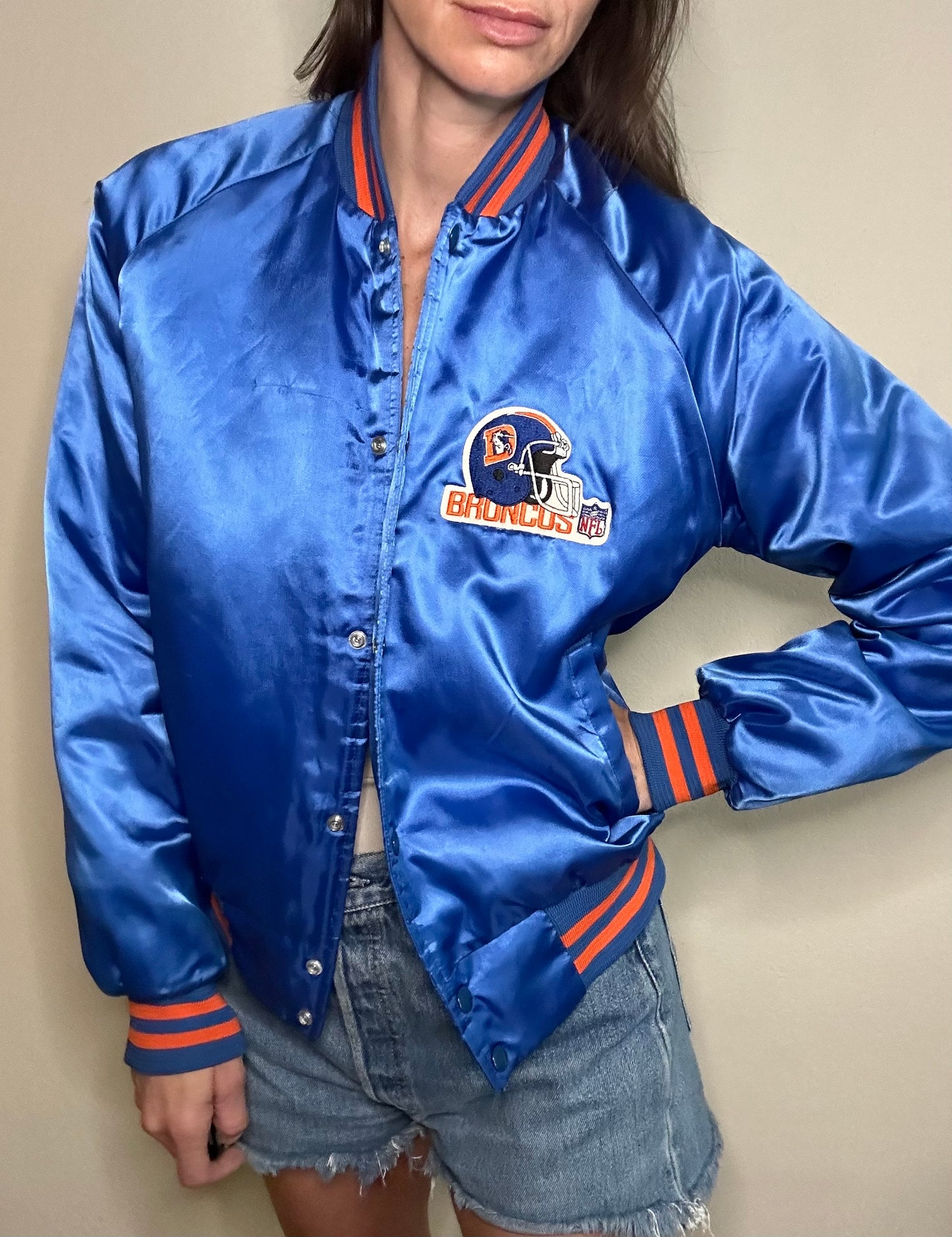 80’s Denver Broncos Chalk Line Satin Insulated Bomber Jacket (Unisex S)