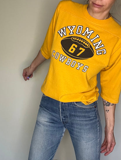 60’s Champion Knitwear Wyoming Cowboys Football Cotton Jersey Tee (Unisex M)