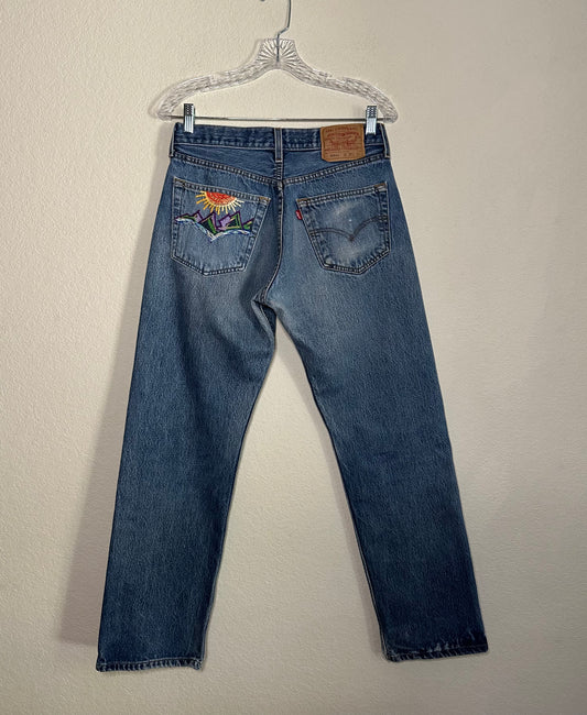 90’s Levi’s 501 Hand Embroidered Jeans (29 x 29)