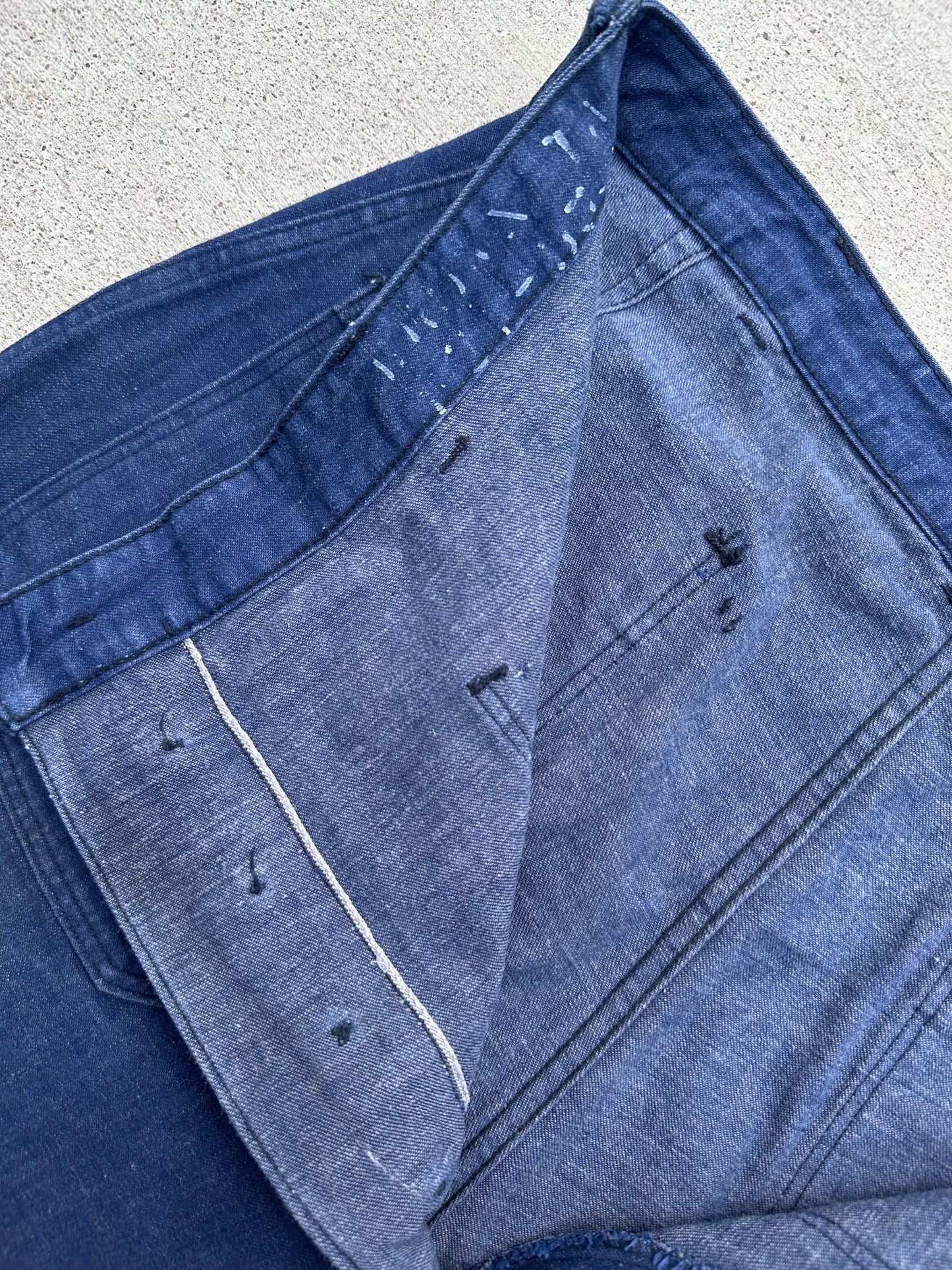 40’s/50’s US Navy Denim Selvedge Fly Wide Leg Deck Pants (Unisex 34)
