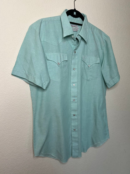 70’s H Bar C Western Twill Short Sleeve Pearl Snap Shirt (Unisex L)