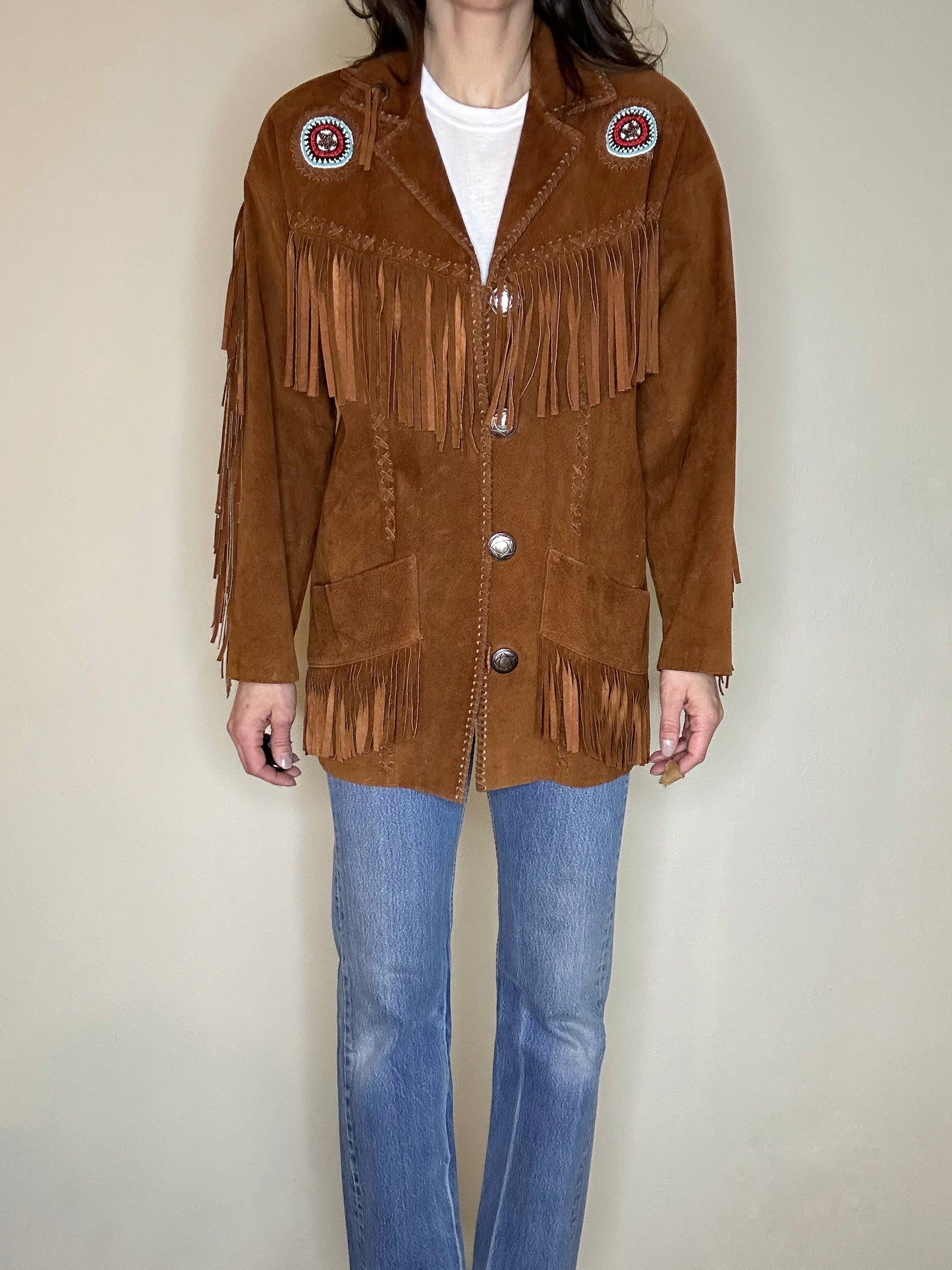 90’s Pia Rucci Beaded Suede Fringe Western Jacket (Women’s M/L)