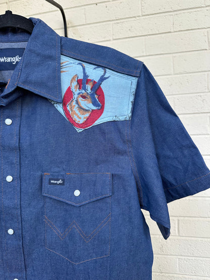 Custom 90’s Wrangler Indigo Pearl Snap Shirt (Unisex Medium)