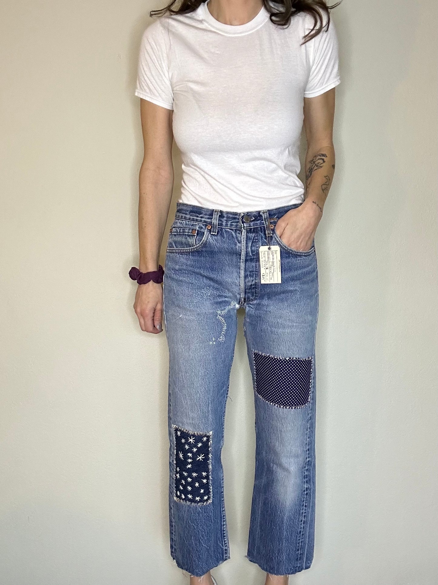 MCA Revival Custom Piece: 80’s Levi’s 501 Sashiko Patched Jeans (30x26 / Modern 6)