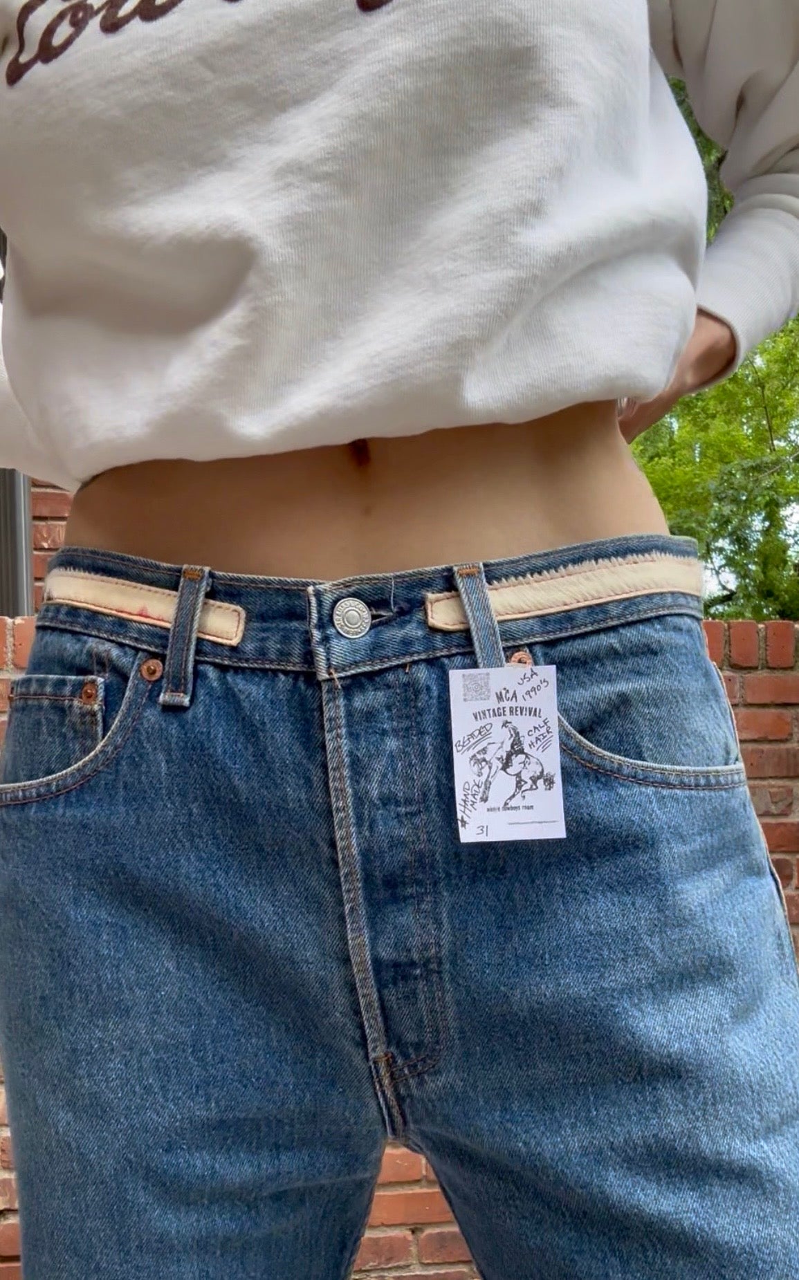 90’s Custom Cowhide Beaded Levi’s 501 Jeans (Modern 29/30)