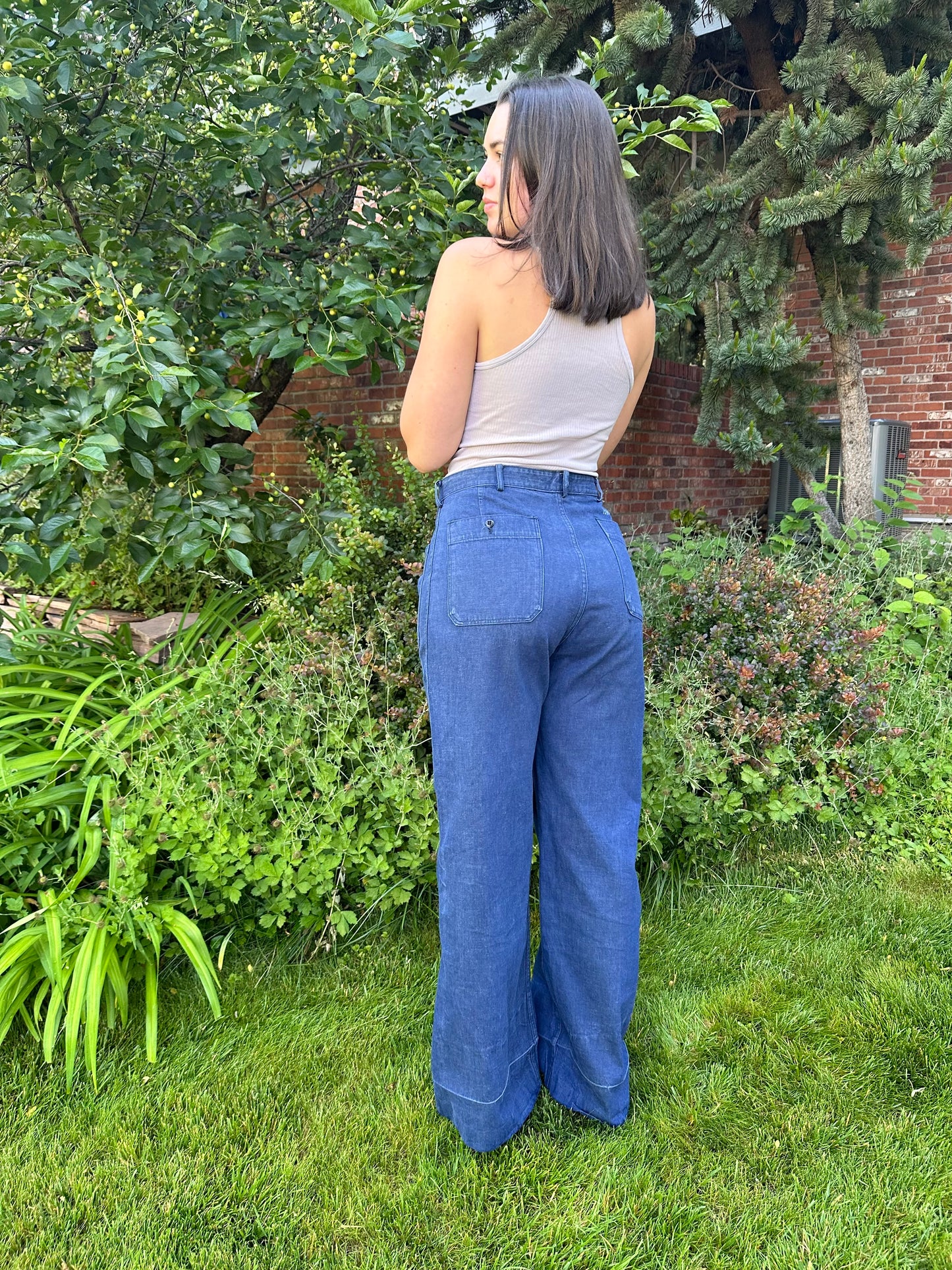 40’s/50’s US Navy Denim Selvedge Fly Wide Leg Deck Pants (Unisex 34)