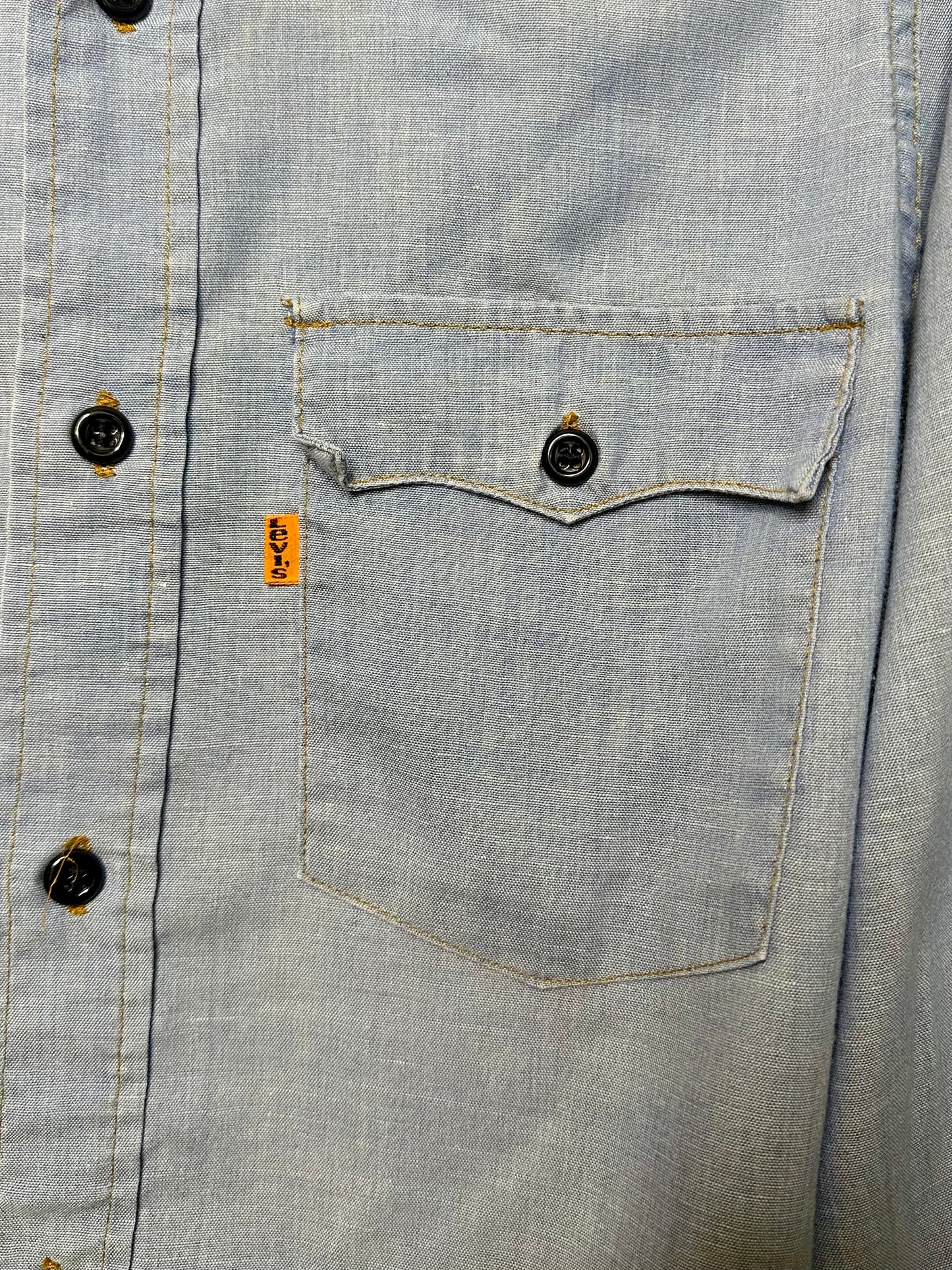 MCA Vintage Revival: 70’s Levi’s Orange Tab Western Chambray Hand Embroidered Shirt (Unisex S)