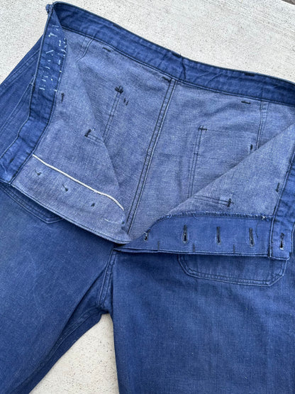 40’s/50’s US Navy Denim Selvedge Fly Wide Leg Deck Pants (Unisex 34)