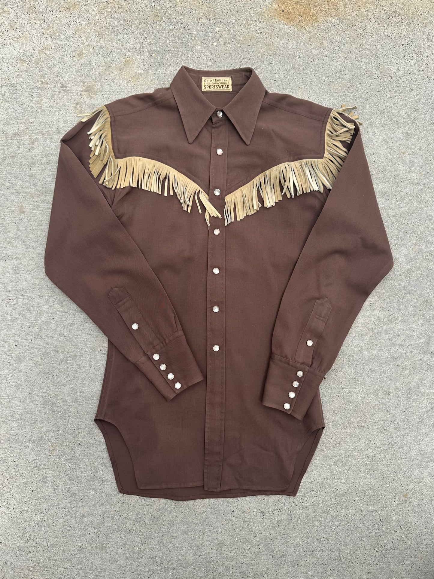 40’s Western Gabardine Fringe Pearl Snap Shirt (Unisex XS/S)