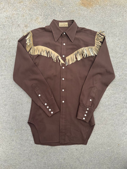 40’s Western Gabardine Fringe Pearl Snap Shirt (Unisex XS/S)