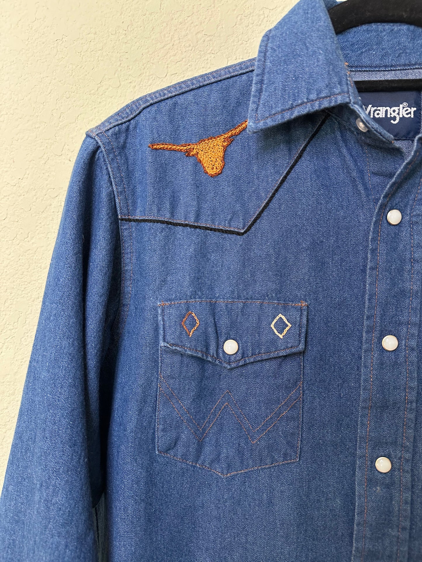 MCA VINTAGE REVIVAL: Wrangler Hand Embroidered Denim Pearl Snap Shirt