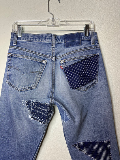 MCA Revival Custom Piece: 80’s Levi’s 501 Sashiko Patched Jeans (30x26 / Modern 6)