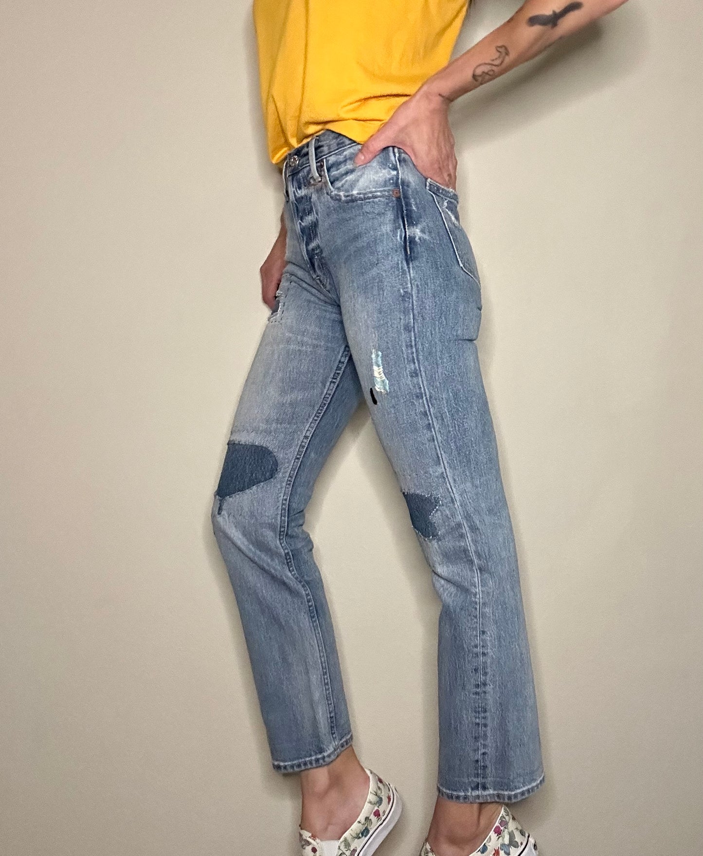 Hand Boro & Sashiko Mended & Patched Cone Denim Jeans (25/26 - Modern 0/2)