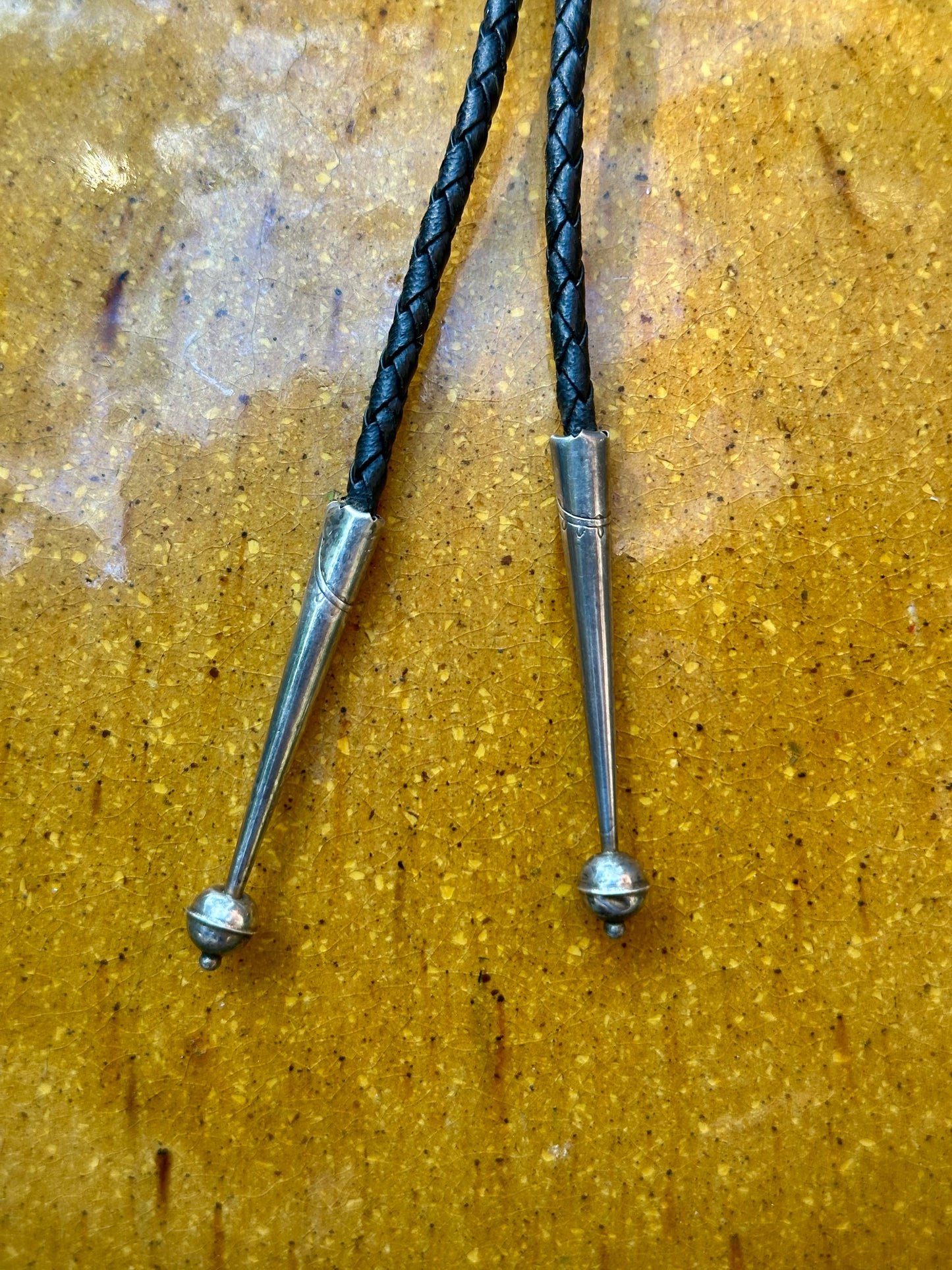 Old Pawn Signed Zuni Inlay Eagle Dancer Braided Leather Bolo Tie