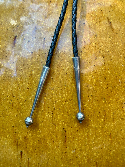 Old Pawn Signed Zuni Inlay Eagle Dancer Braided Leather Bolo Tie