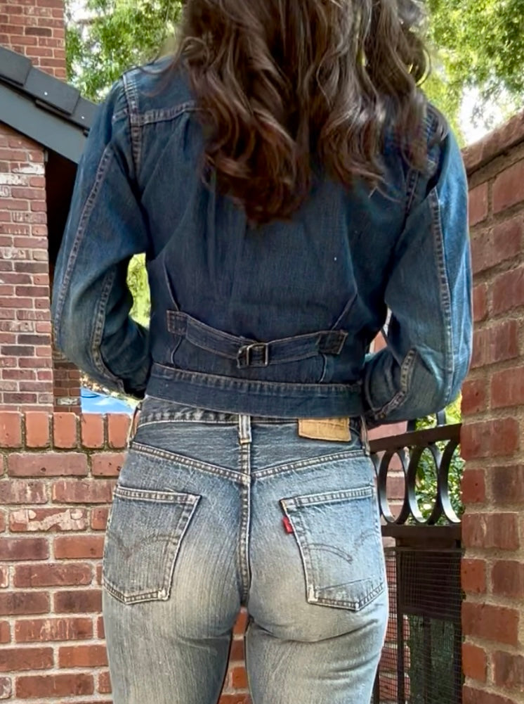 Rare 40’s Selvedge Buckle Back Pleated Type 1 Denim Jacket (Women’s XS)