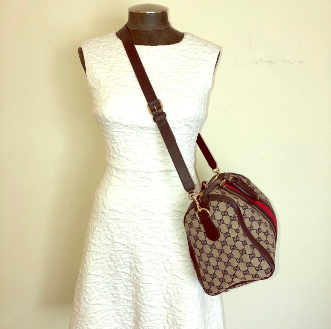 Y2K Gucci Monogram GG Web XL Boston Crossbody Bag